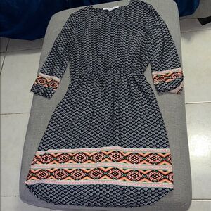 Collective Concepts Navy Blue Floral 3/4 Sleeve Fit Flare Dress Lined Size XS